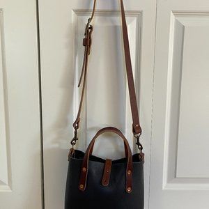 Go Forth Goods Avery Leather Tote Bag Mini Crossbody - Navy